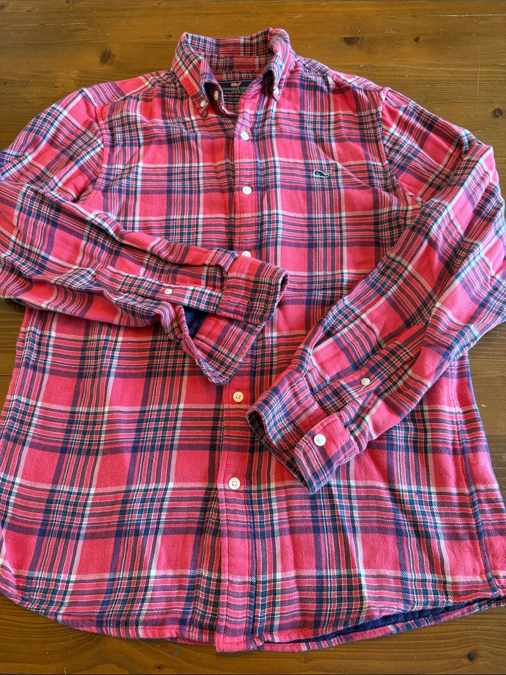 Vineyard Vines Red and Navy Plaid Button-Down Shirt